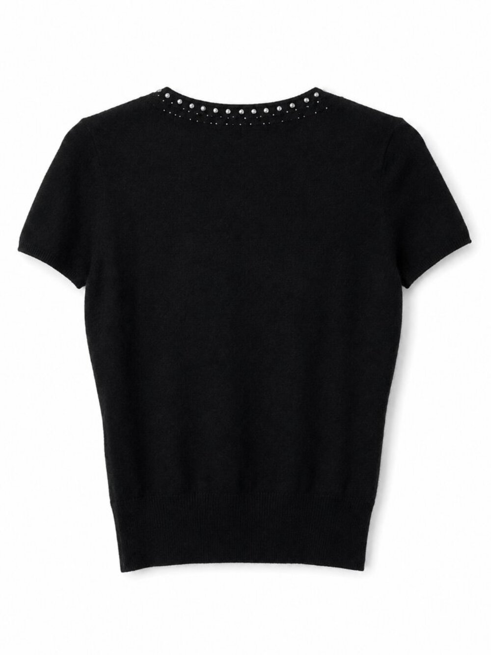 Saks Fifth Avenue 100% Cashmere Embellished Sweater Black Short Sleeve Size S